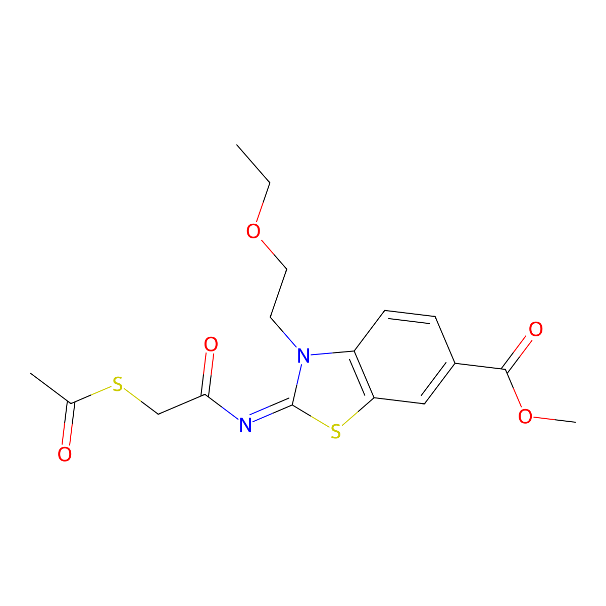 (Z)-methyl 2-((2-(acetylthio)acetyl)imino)-3-(2-ethoxyethyl)-2,3-dihydrobenzo[d]thiazole-6-carboxylate molecular structure, CAS 851716-51-3