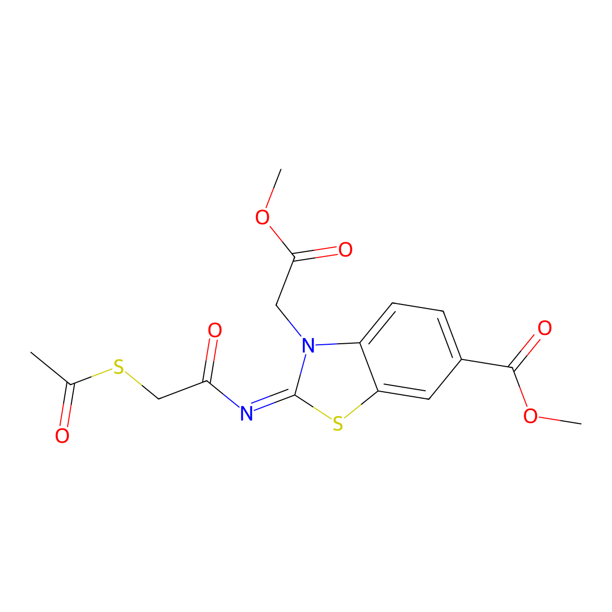 (Z)-methyl 2-((2-(acetylthio)acetyl)imino)-3-(2-methoxy-2-oxoethyl)-2,3-dihydrobenzo[d]thiazole-6-carboxylate molecular structure, CAS 851716-52-4