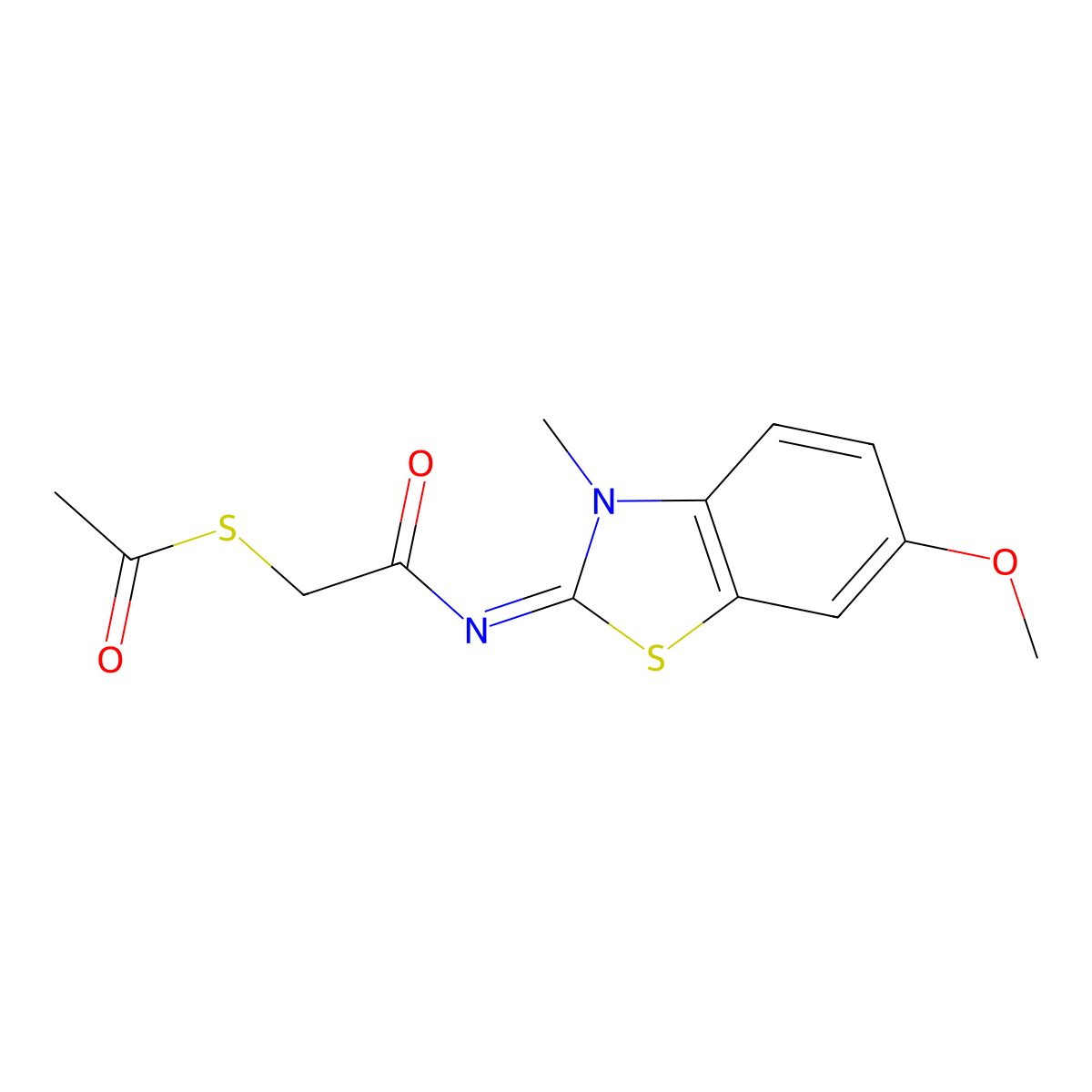(Z)-S-(2-((6-methoxy-3-methylbenzo[d]thiazol-2(3H)-ylidene)amino)-2-oxoethyl) ethanethioate molecular structure, CAS 851716-53-5