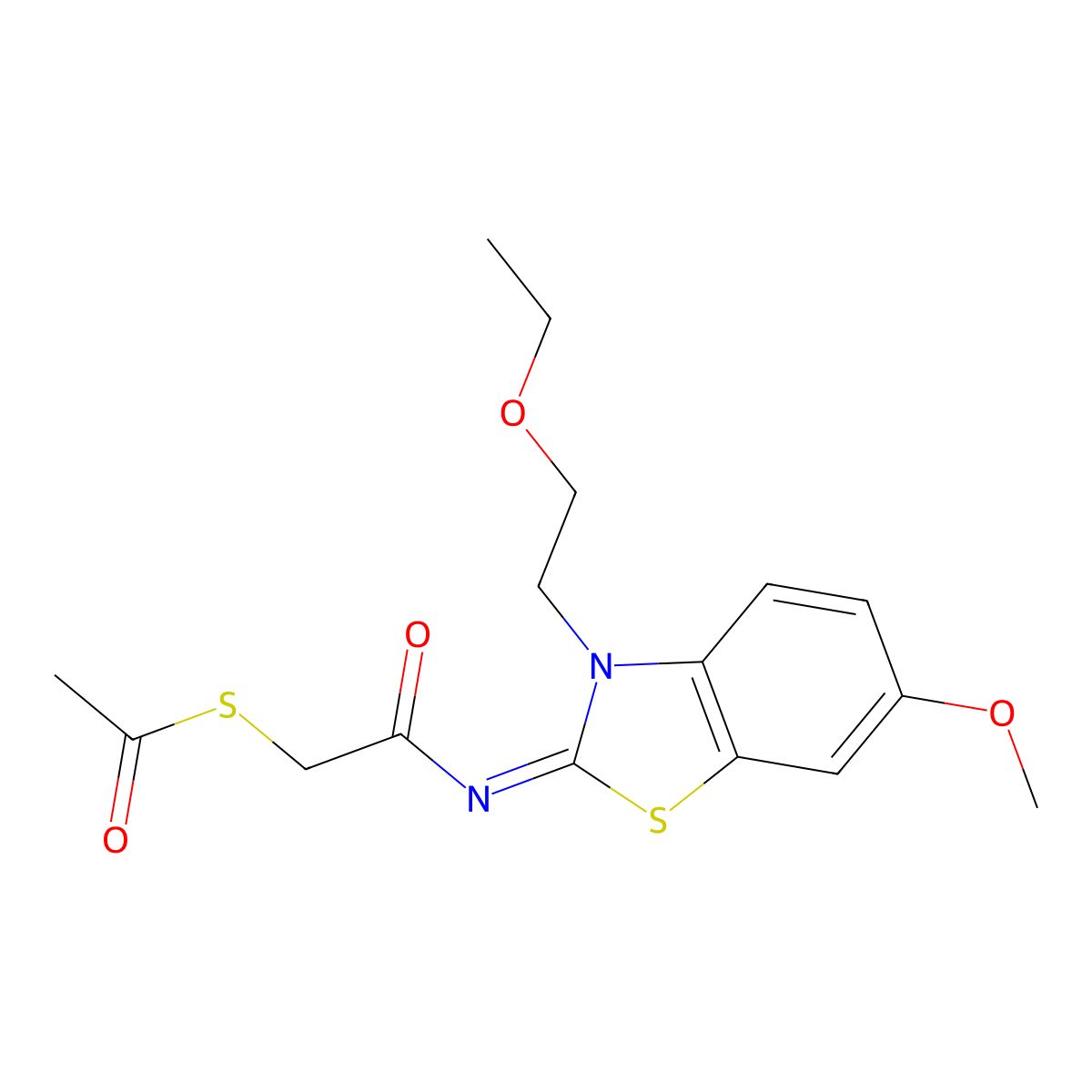 (Z)-S-(2-((3-(2-ethoxyethyl)-6-methoxybenzo[d]thiazol-2(3H)-ylidene)amino)-2-oxoethyl) ethanethioate molecular structure, CAS 851716-56-8