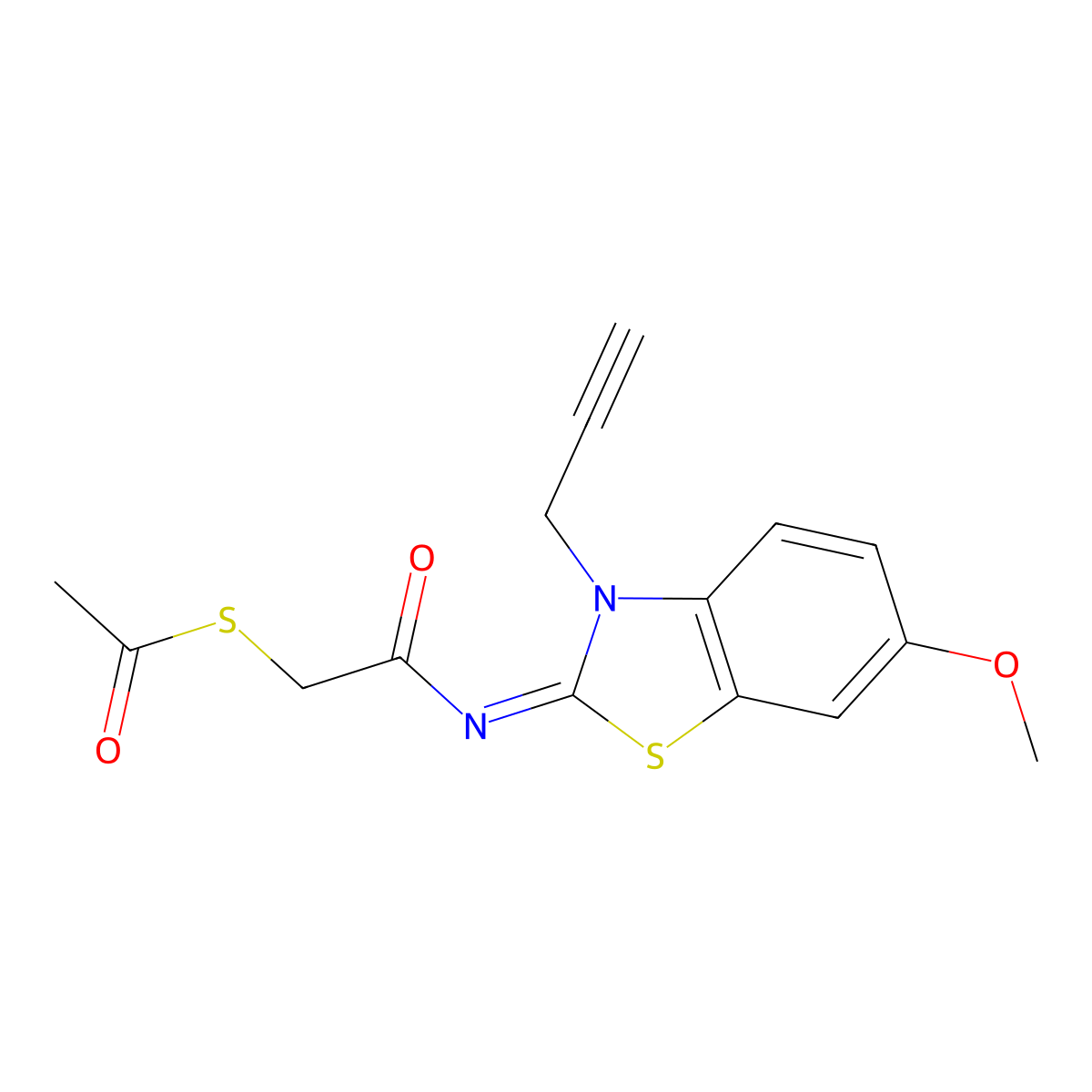 S-[2-[(6-methoxy-3-prop-2-ynyl-1,3-benzothiazol-2-ylidene)amino]-2-oxoethyl] ethanethioate molecular structure, CAS 851716-57-9