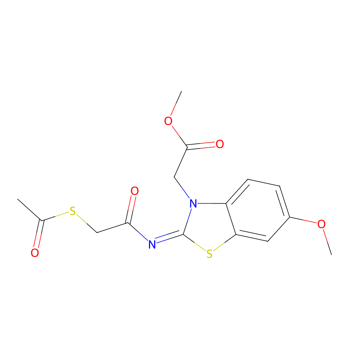 (Z)-methyl 2-(2-((2-(acetylthio)acetyl)imino)-6-methoxybenzo[d]thiazol-3(2H)-yl)acetate molecular structure, CAS 851716-58-0