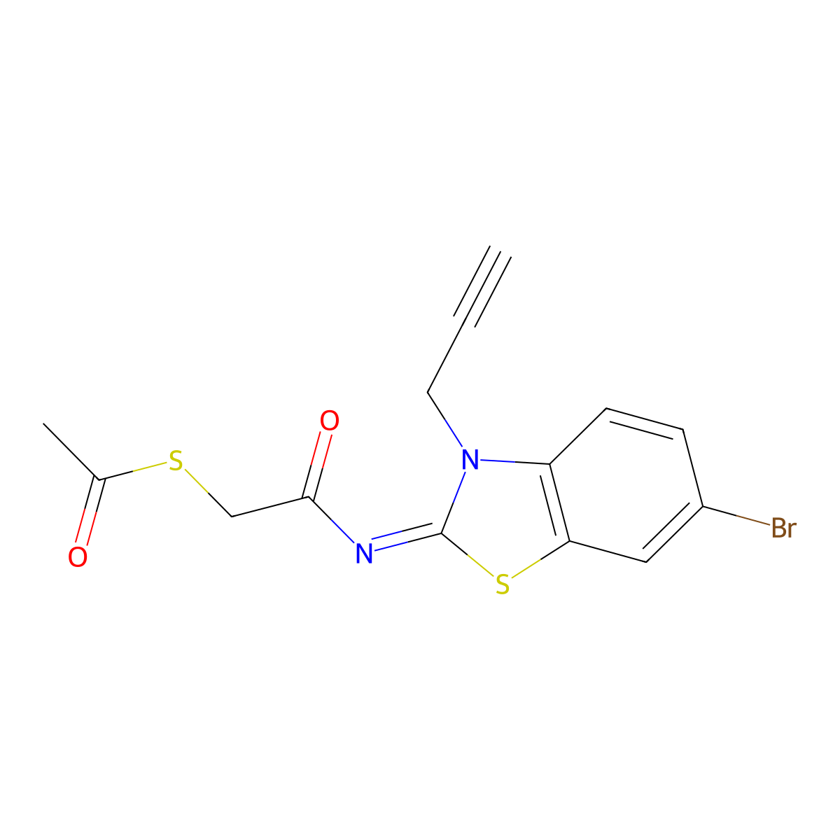 S-[2-[(6-bromo-3-prop-2-ynyl-1,3-benzothiazol-2-ylidene)amino]-2-oxoethyl] ethanethioate molecular structure, CAS 851716-61-5