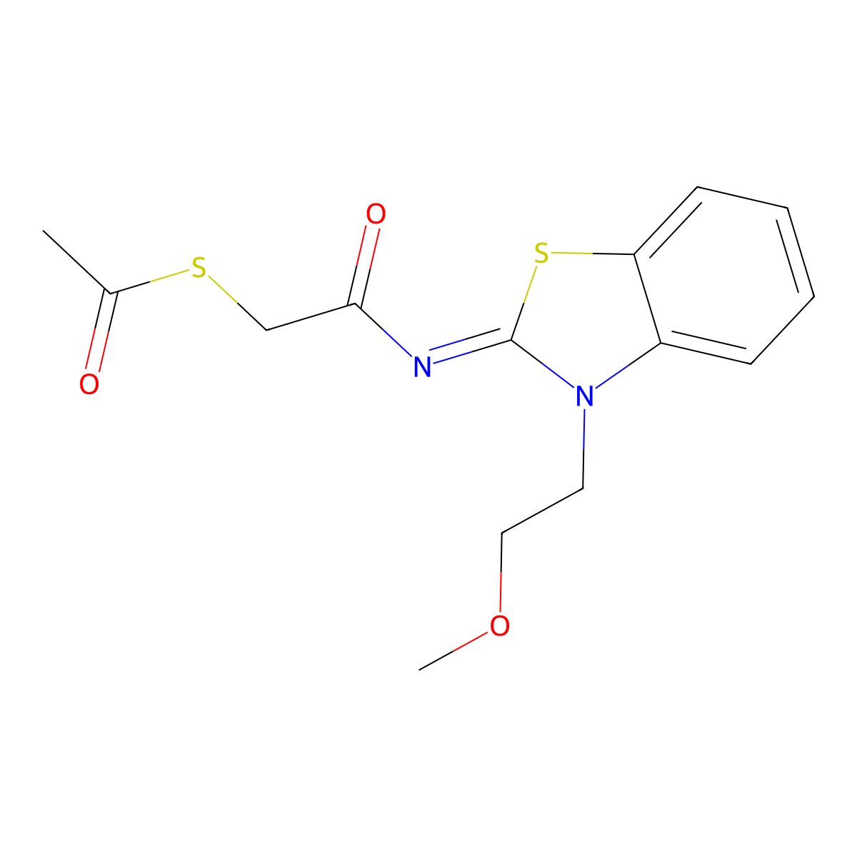 (Z)-S-(2-((3-(2-methoxyethyl)benzo[d]thiazol-2(3H)-ylidene)amino)-2-oxoethyl) ethanethioate molecular structure, CAS 851716-69-3