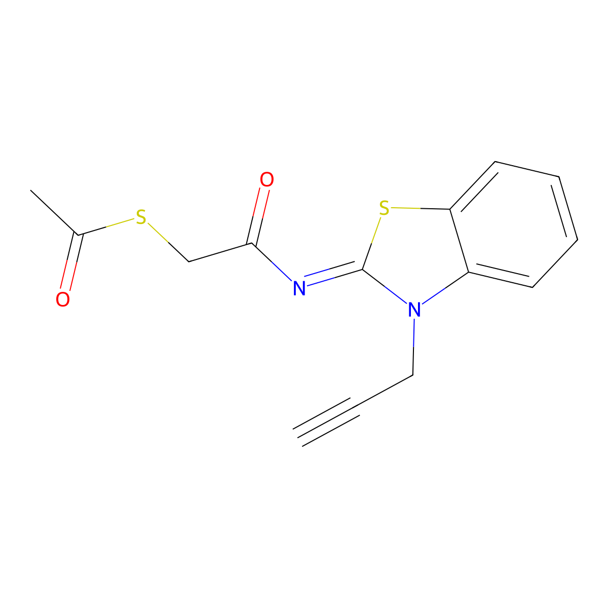 (Z)-S-(2-oxo-2-((3-(prop-2-yn-1-yl)benzo[d]thiazol-2(3H)-ylidene)amino)ethyl) ethanethioate molecular structure, CAS 851716-71-7