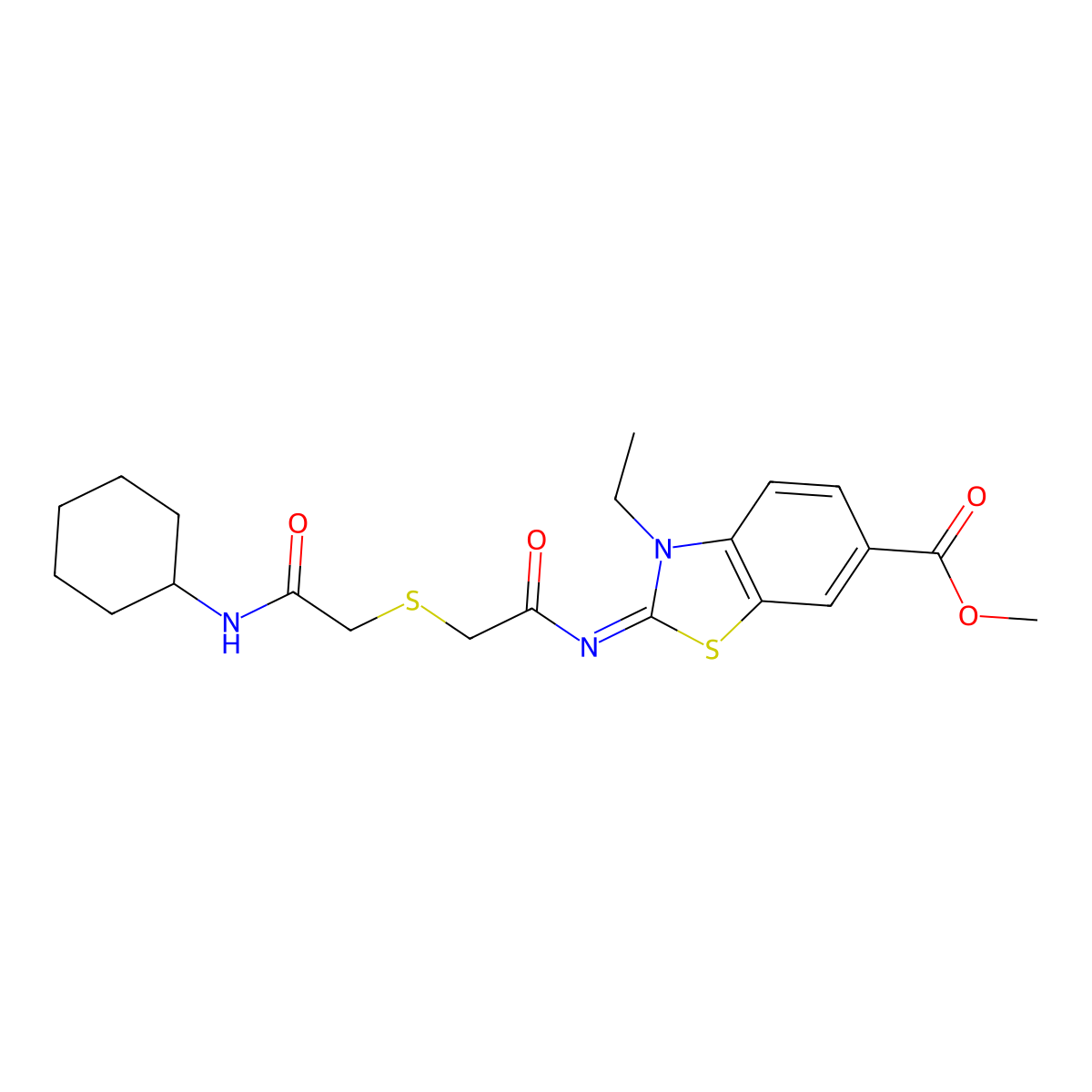 (Z)-methyl 2-((2-((2-(cyclohexylamino)-2-oxoethyl)thio)acetyl)imino)-3-ethyl-2,3-dihydrobenzo[d]thiazole-6-carboxylate molecular structure, CAS 851716-75-1