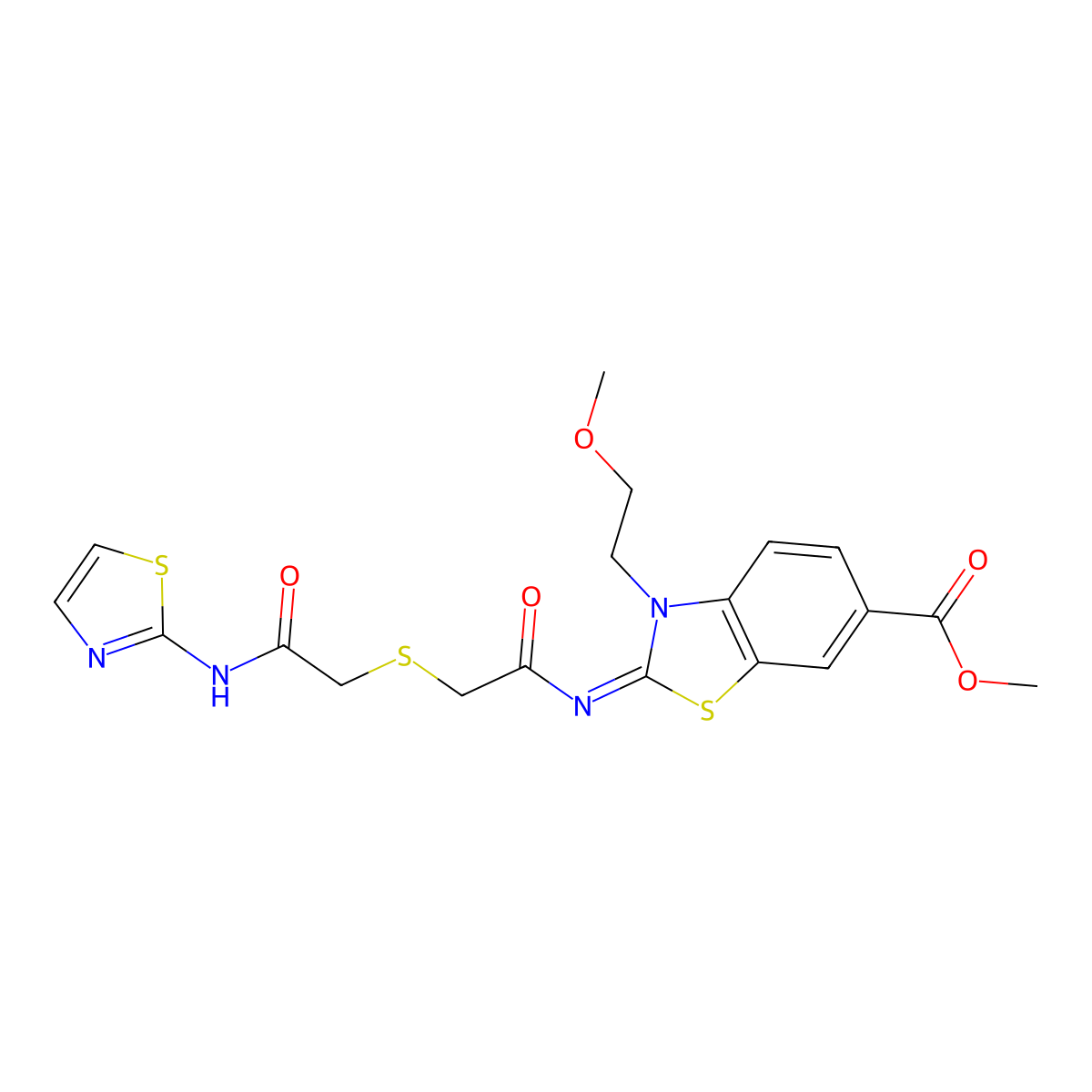 (Z)-methyl 3-(2-methoxyethyl)-2-((2-((2-oxo-2-(thiazol-2-ylamino)ethyl)thio)acetyl)imino)-2,3-dihydrobenzo[d]thiazole-6-carboxylate molecular structure, CAS 851716-76-2