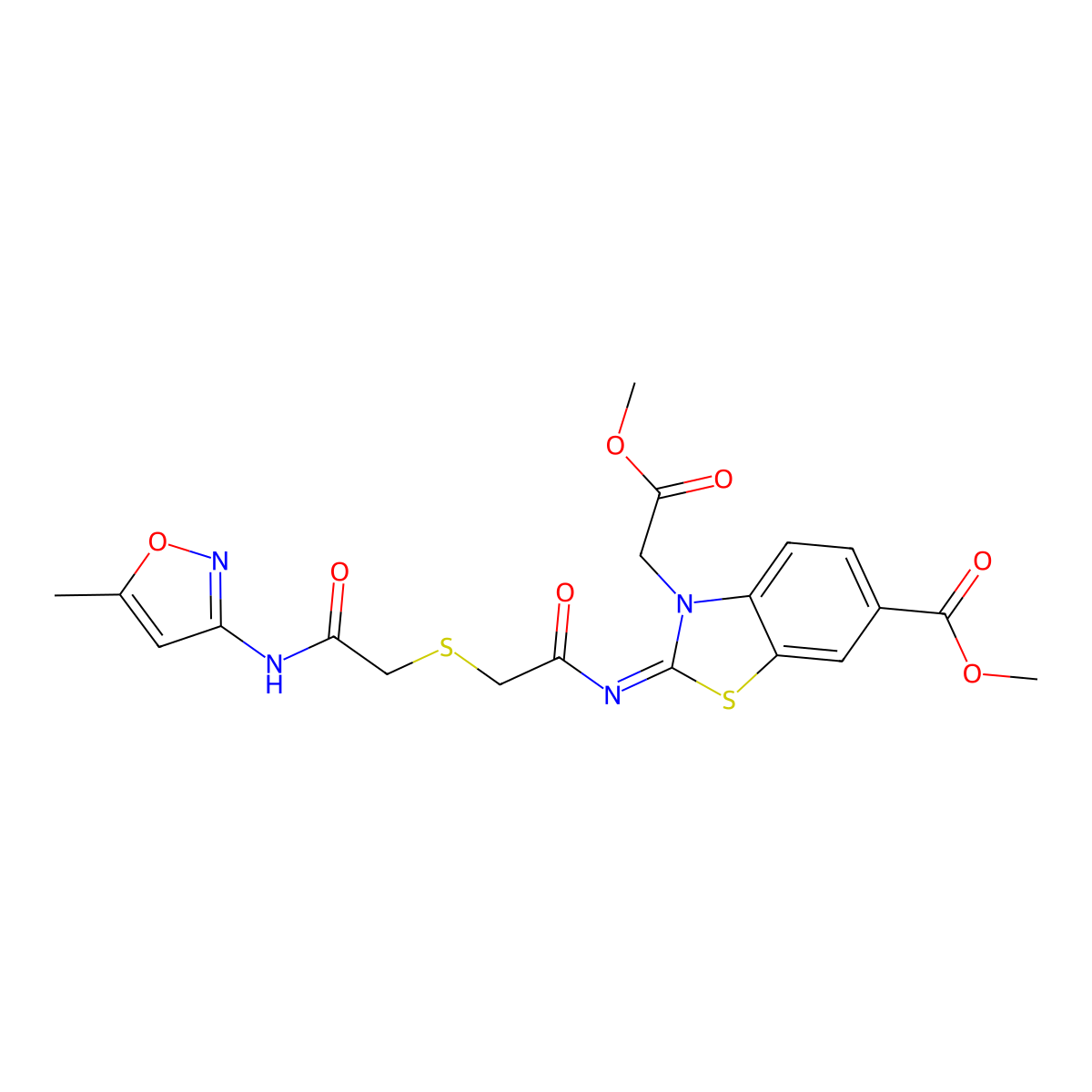 (Z)-methyl 3-(2-methoxy-2-oxoethyl)-2-((2-((2-((5-methylisoxazol-3-yl)amino)-2-oxoethyl)thio)acetyl)imino)-2,3-dihydrobenzo[d]thiazole-6-carboxylate molecular structure, CAS 851716-78-4