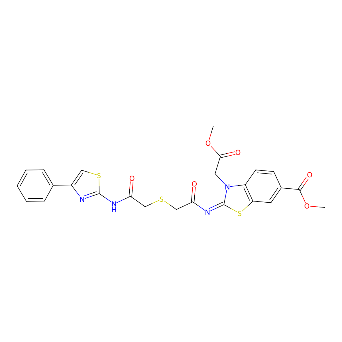 (Z)-methyl 3-(2-methoxy-2-oxoethyl)-2-((2-((2-oxo-2-((4-phenylthiazol-2-yl)amino)ethyl)thio)acetyl)imino)-2,3-dihydrobenzo[d]thiazole-6-carboxylate molecular structure, CAS 851716-79-5