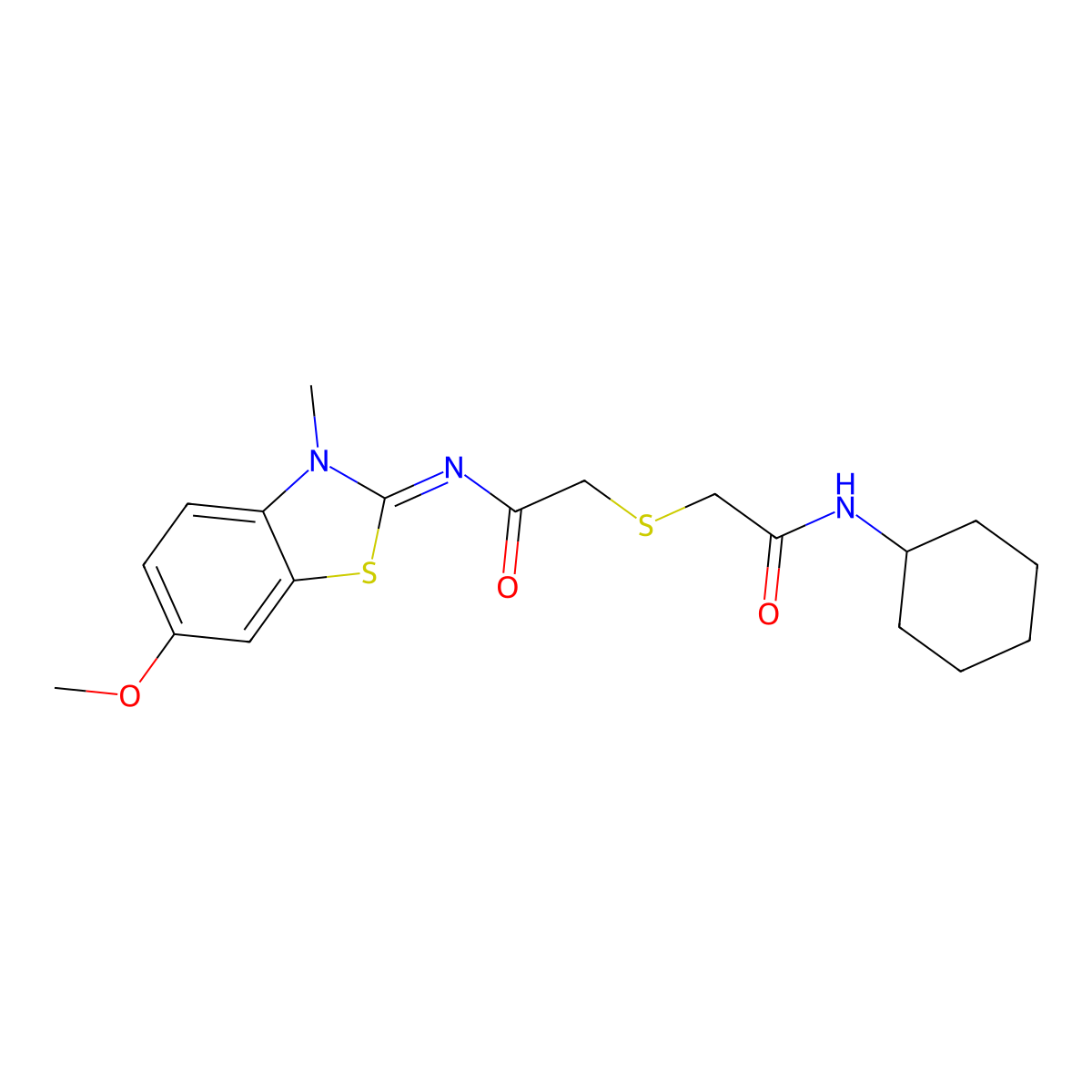 (Z)-N-cyclohexyl-2-((2-((6-methoxy-3-methylbenzo[d]thiazol-2(3H)-ylidene)amino)-2-oxoethyl)thio)acetamide molecular structure, CAS 851716-82-0