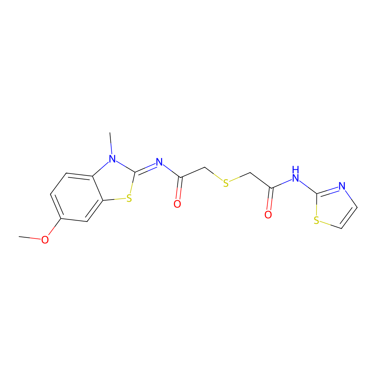 (Z)-N-(6-methoxy-3-methylbenzo[d]thiazol-2(3H)-ylidene)-2-((2-oxo-2-(thiazol-2-ylamino)ethyl)thio)acetamide molecular structure, CAS 851716-85-3