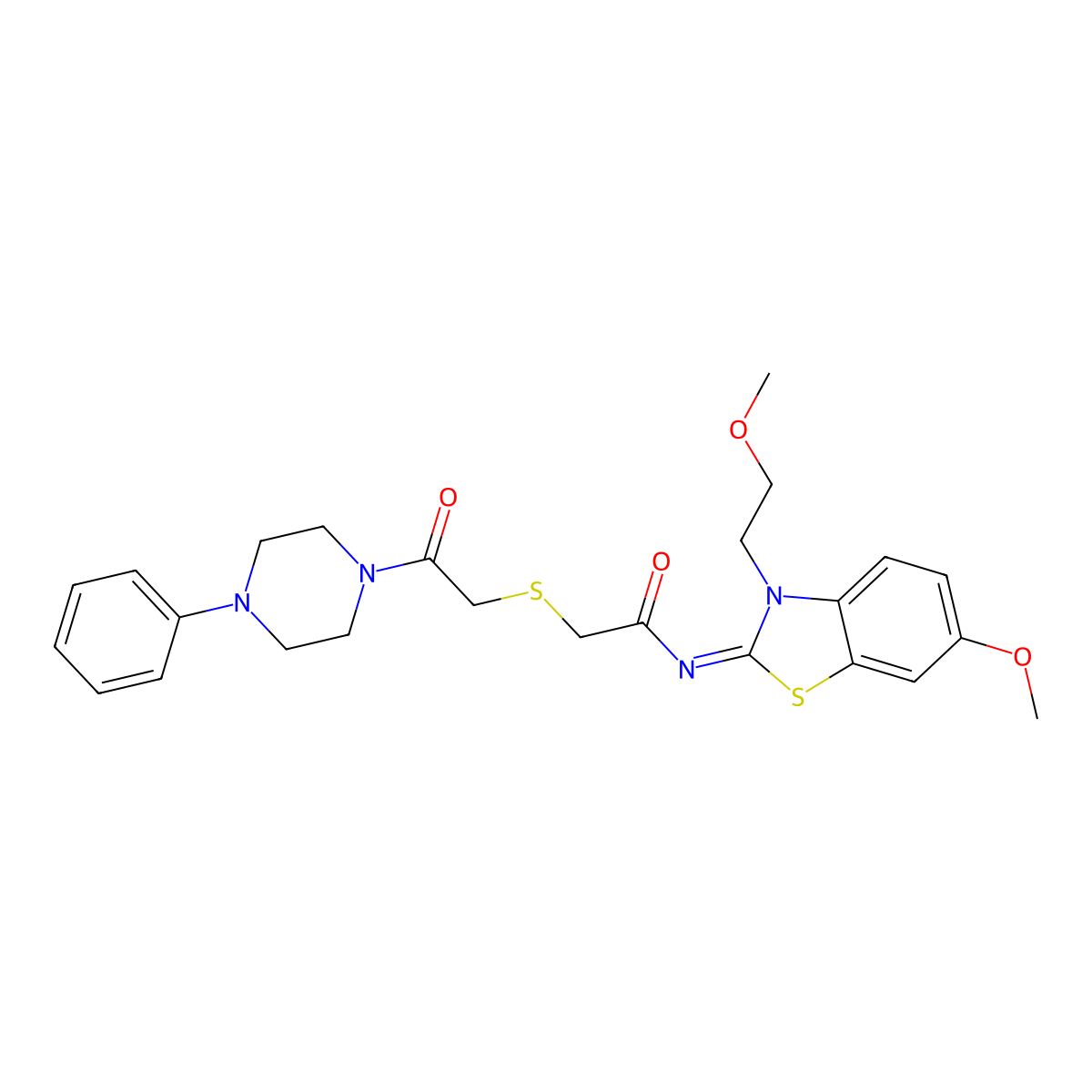 (Z)-N-(6-methoxy-3-(2-methoxyethyl)benzo[d]thiazol-2(3H)-ylidene)-2-((2-oxo-2-(4-phenylpiperazin-1-yl)ethyl)thio)acetamide molecular structure, CAS 851716-89-7