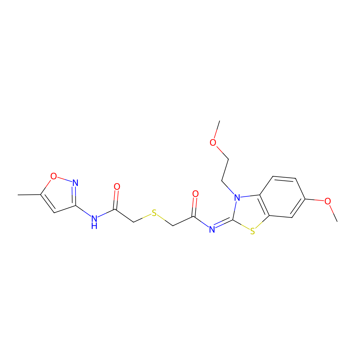 (Z)-N-(6-methoxy-3-(2-methoxyethyl)benzo[d]thiazol-2(3H)-ylidene)-2-((2-((5-methylisoxazol-3-yl)amino)-2-oxoethyl)thio)acetamide molecular structure, CAS 851716-94-4