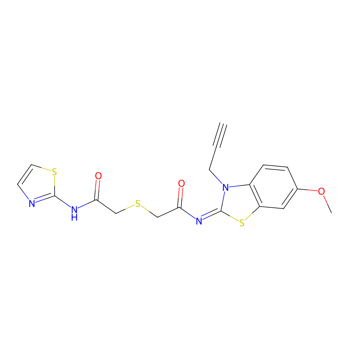 (Z)-N-(6-methoxy-3-(prop-2-yn-1-yl)benzo[d]thiazol-2(3H)-ylidene)-2-((2-oxo-2-(thiazol-2-ylamino)ethyl)thio)acetamide molecular structure, CAS 851716-96-6