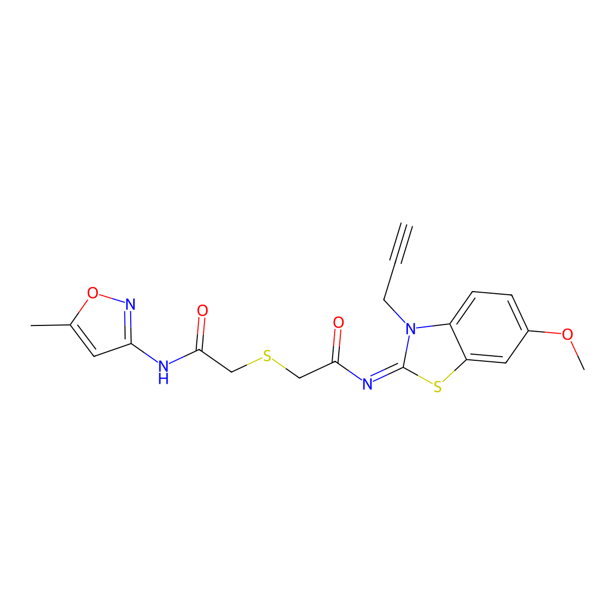 (Z)-N-(6-methoxy-3-(prop-2-yn-1-yl)benzo[d]thiazol-2(3H)-ylidene)-2-((2-((5-methylisoxazol-3-yl)amino)-2-oxoethyl)thio)acetamide molecular structure, CAS 851716-97-7