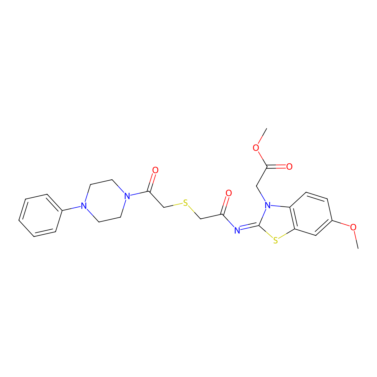 Methyl 2-[6-methoxy-2-[2-[2-oxo-2-(4-phenylpiperazin-1-yl)ethyl]sulfanylacetyl]imino-1,3-benzothiazol-3-yl]acetate molecular structure, CAS 851716-98-8