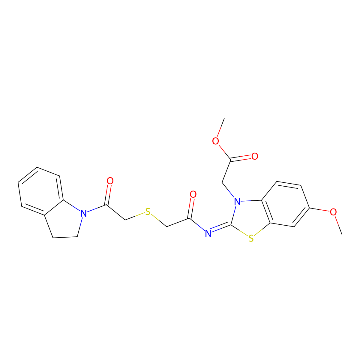 (Z)-methyl 2-(2-((2-((2-(indolin-1-yl)-2-oxoethyl)thio)acetyl)imino)-6-methoxybenzo[d]thiazol-3(2H)-yl)acetate molecular structure, CAS 851717-00-5