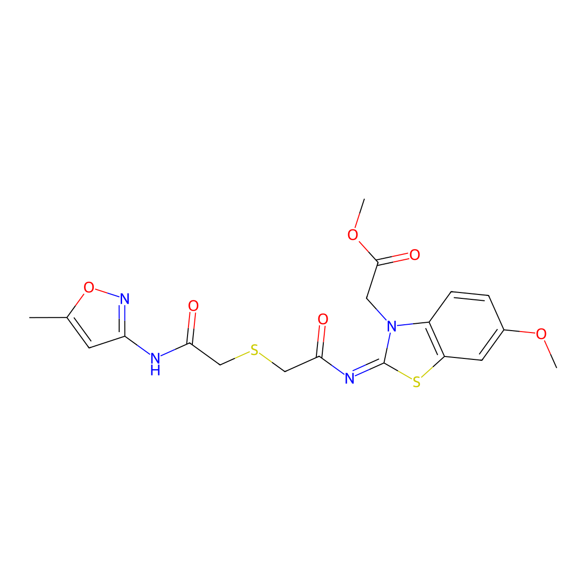 (Z)-methyl 2-(6-methoxy-2-((2-((2-((5-methylisoxazol-3-yl)amino)-2-oxoethyl)thio)acetyl)imino)benzo[d]thiazol-3(2H)-yl)acetate molecular structure, CAS 851717-02-7