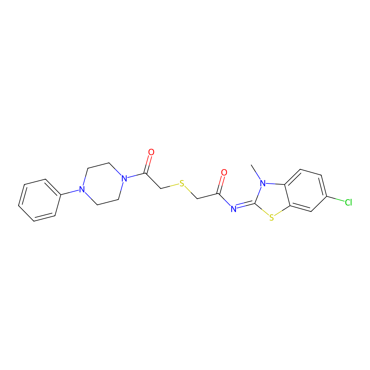 (Z)-N-(6-chloro-3-methylbenzo[d]thiazol-2(3H)-ylidene)-2-((2-oxo-2-(4-phenylpiperazin-1-yl)ethyl)thio)acetamide molecular structure, CAS 851717-05-0