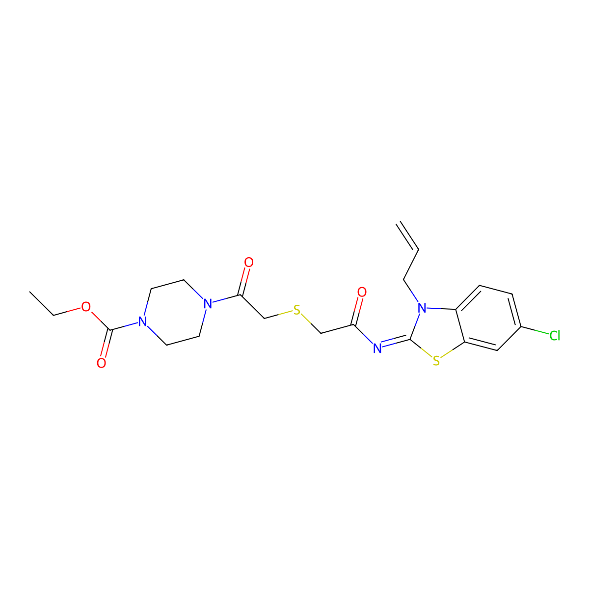 (Z)-ethyl 4-(2-((2-((3-allyl-6-chlorobenzo[d]thiazol-2(3H)-ylidene)amino)-2-oxoethyl)thio)acetyl)piperazine-1-carboxylate molecular structure, CAS 851717-08-3