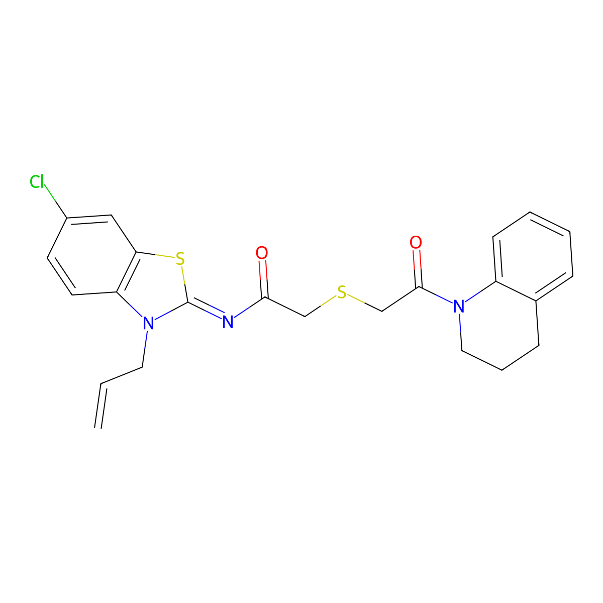 (Z)-N-(3-allyl-6-chlorobenzo[d]thiazol-2(3H)-ylidene)-2-((2-(3,4-dihydroquinolin-1(2H)-yl)-2-oxoethyl)thio)acetamide molecular structure, CAS 851717-09-4