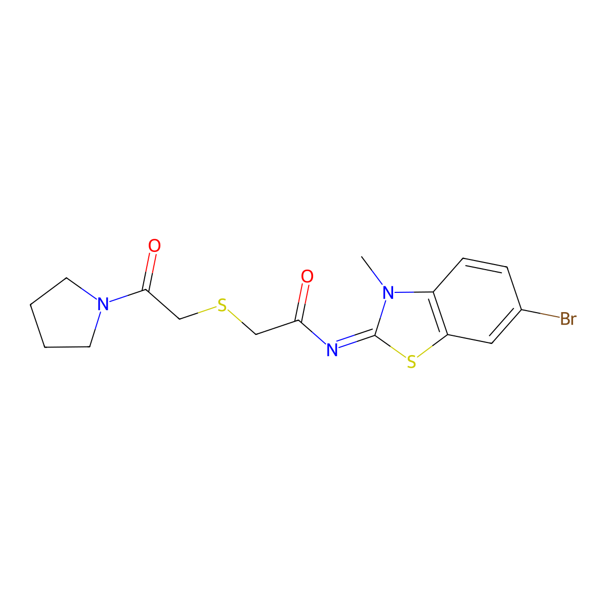 (Z)-N-(6-bromo-3-methylbenzo[d]thiazol-2(3H)-ylidene)-2-((2-oxo-2-(pyrrolidin-1-yl)ethyl)thio)acetamide molecular structure, CAS 851717-10-7