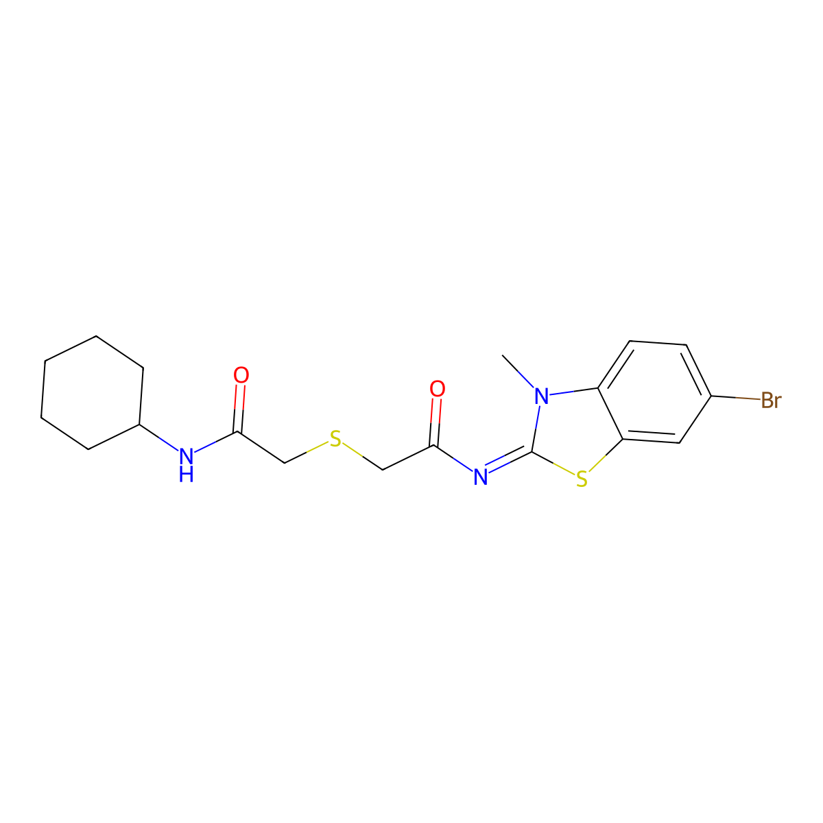 (Z)-N-(6-bromo-3-methylbenzo[d]thiazol-2(3H)-ylidene)-2-((2-(cyclohexylamino)-2-oxoethyl)thio)acetamide molecular structure, CAS 851717-11-8