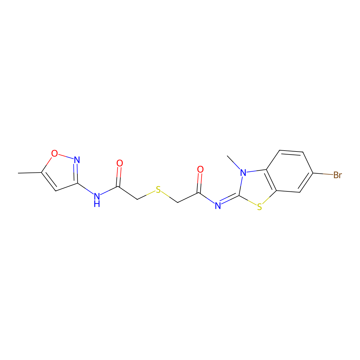 (Z)-N-(6-bromo-3-methylbenzo[d]thiazol-2(3H)-ylidene)-2-((2-((5-methylisoxazol-3-yl)amino)-2-oxoethyl)thio)acetamide molecular structure, CAS 851717-14-1