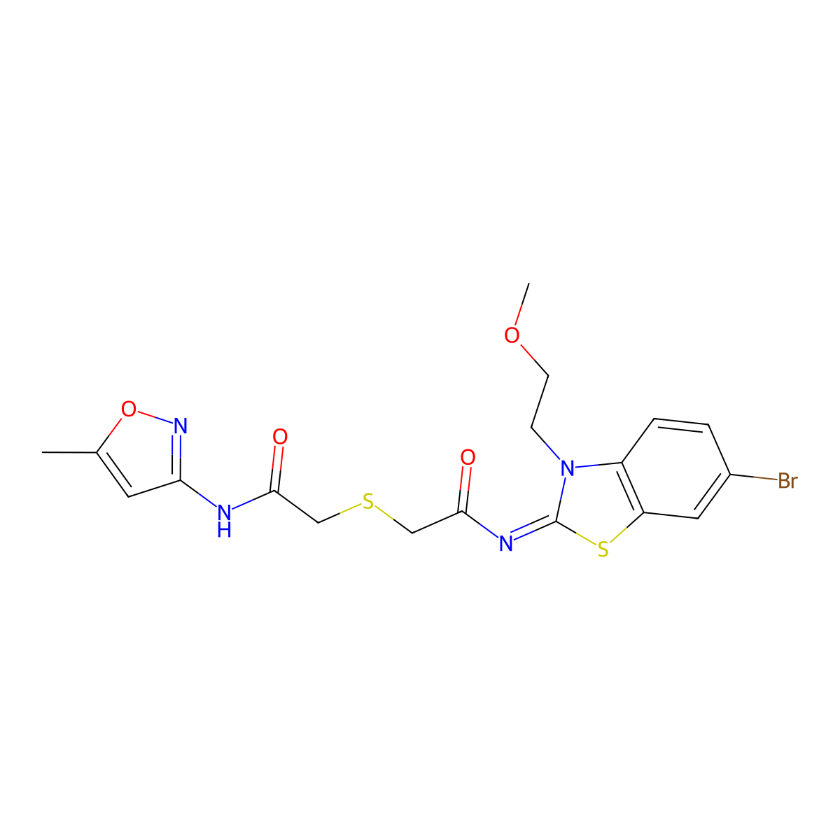 (Z)-N-(6-bromo-3-(2-methoxyethyl)benzo[d]thiazol-2(3H)-ylidene)-2-((2-((5-methylisoxazol-3-yl)amino)-2-oxoethyl)thio)acetamide molecular structure, CAS 851717-15-2