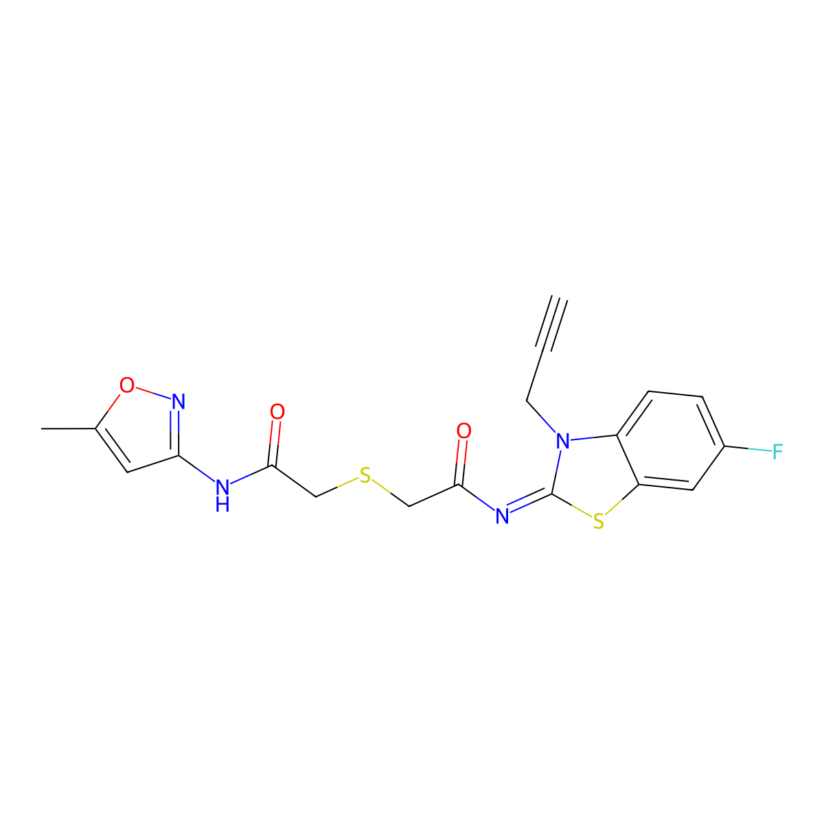 (Z)-N-(6-fluoro-3-(prop-2-yn-1-yl)benzo[d]thiazol-2(3H)-ylidene)-2-((2-((5-methylisoxazol-3-yl)amino)-2-oxoethyl)thio)acetamide molecular structure, CAS 851717-18-5