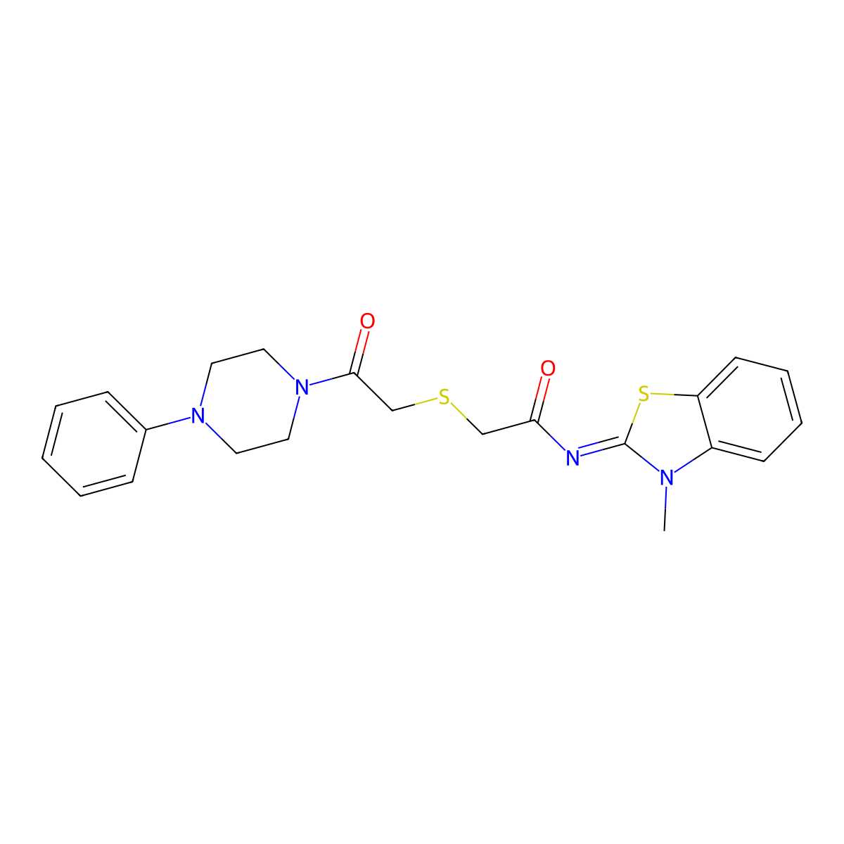 N-(3-methyl-1,3-benzothiazol-2-ylidene)-2-[2-oxo-2-(4-phenylpiperazin-1-yl)ethyl]sulfanylacetamide molecular structure, CAS 851717-22-1