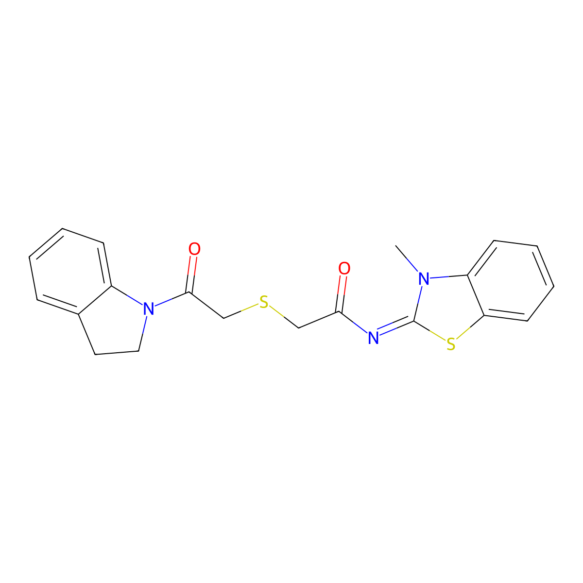 (Z)-2-((2-(indolin-1-yl)-2-oxoethyl)thio)-N-(3-methylbenzo[d]thiazol-2(3H)-ylidene)acetamide molecular structure, CAS 851717-25-4