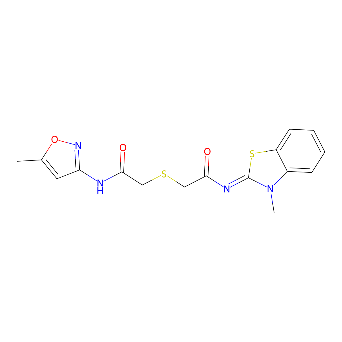 (Z)-N-(3-methylbenzo[d]thiazol-2(3H)-ylidene)-2-((2-((5-methylisoxazol-3-yl)amino)-2-oxoethyl)thio)acetamide molecular structure, CAS 851717-28-7
