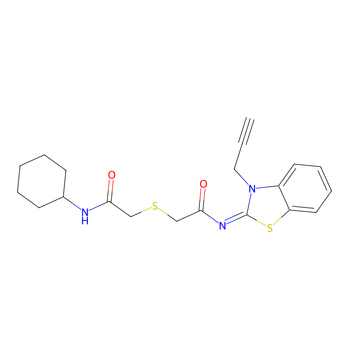 (Z)-N-cyclohexyl-2-((2-oxo-2-((3-(prop-2-yn-1-yl)benzo[d]thiazol-2(3H)-ylidene)amino)ethyl)thio)acetamide molecular structure, CAS 851717-41-4