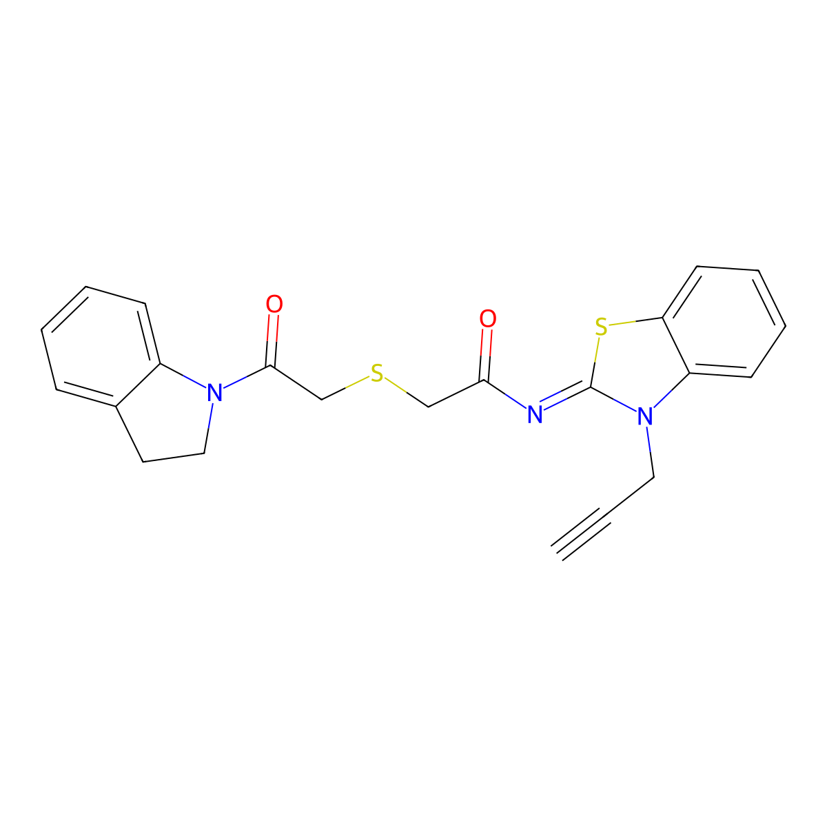 2-[2-(2,3-dihydroindol-1-yl)-2-oxoethyl]sulfanyl-N-(3-prop-2-ynyl-1,3-benzothiazol-2-ylidene)acetamide molecular structure, CAS 851717-42-5