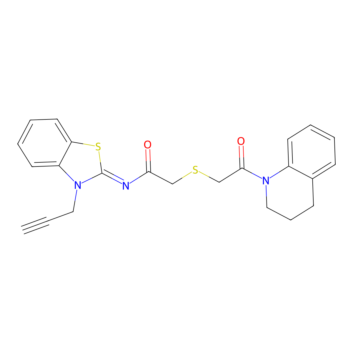 (Z)-2-((2-(3,4-dihydroquinolin-1(2H)-yl)-2-oxoethyl)thio)-N-(3-(prop-2-yn-1-yl)benzo[d]thiazol-2(3H)-ylidene)acetamide molecular structure, CAS 851717-43-6