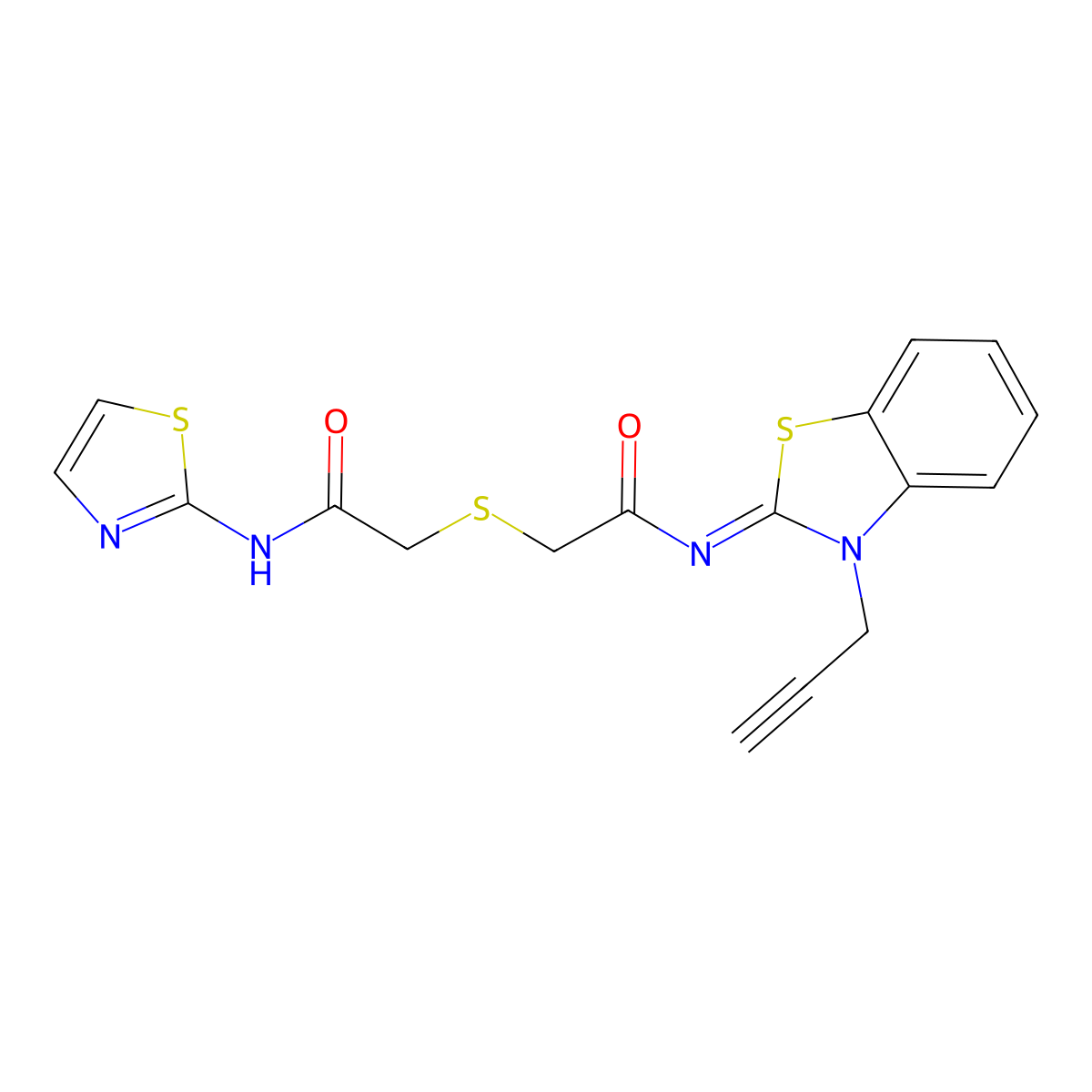 (Z)-2-((2-oxo-2-((3-(prop-2-yn-1-yl)benzo[d]thiazol-2(3H)-ylidene)amino)ethyl)thio)-N-(thiazol-2-yl)acetamide molecular structure, CAS 851717-44-7