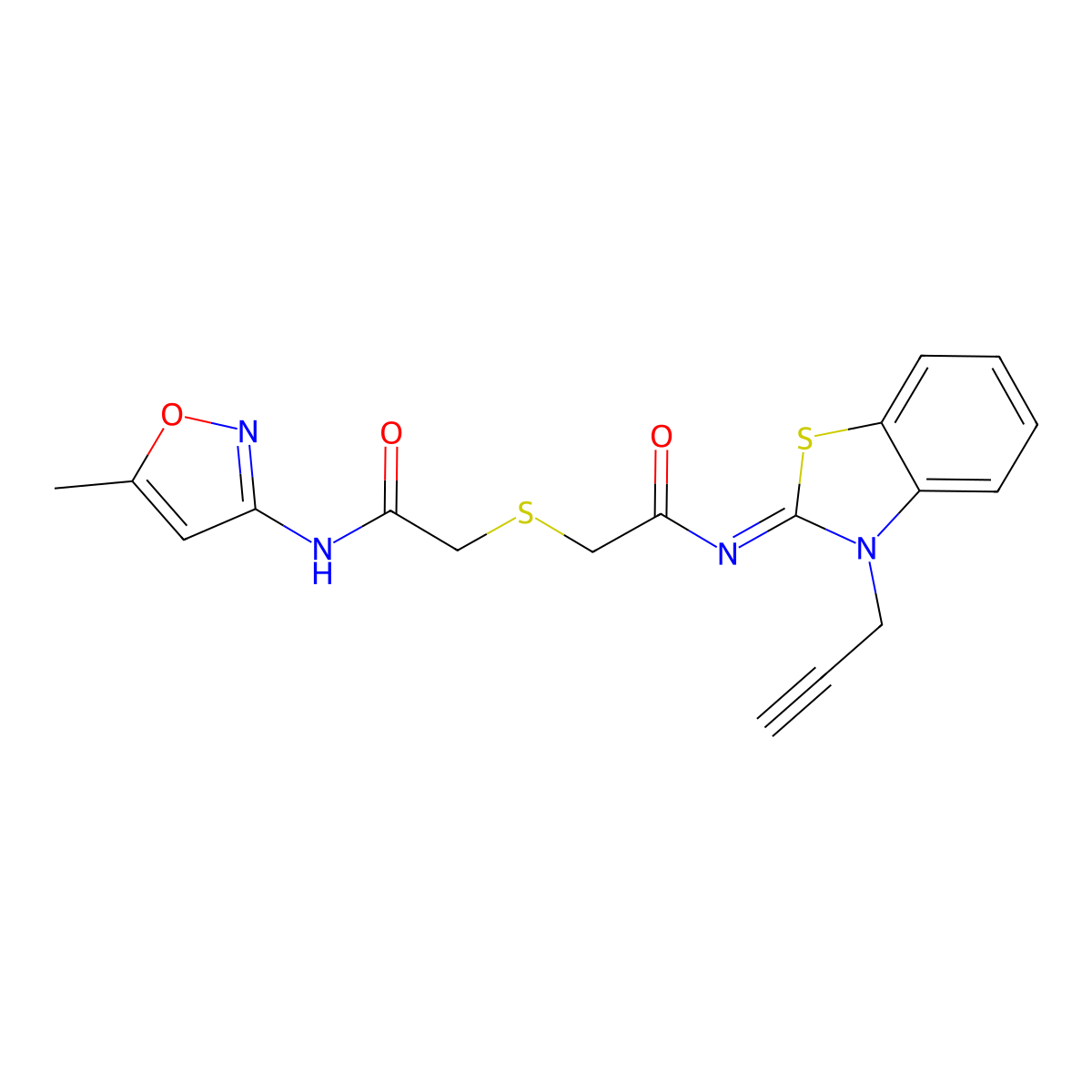 (Z)-N-(5-methylisoxazol-3-yl)-2-((2-oxo-2-((3-(prop-2-yn-1-yl)benzo[d]thiazol-2(3H)-ylidene)amino)ethyl)thio)acetamide molecular structure, CAS 851717-45-8