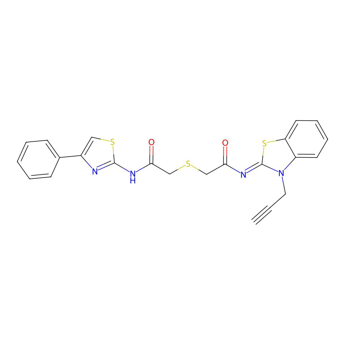 (Z)-2-((2-oxo-2-((3-(prop-2-yn-1-yl)benzo[d]thiazol-2(3H)-ylidene)amino)ethyl)thio)-N-(4-phenylthiazol-2-yl)acetamide molecular structure, CAS 851717-46-9