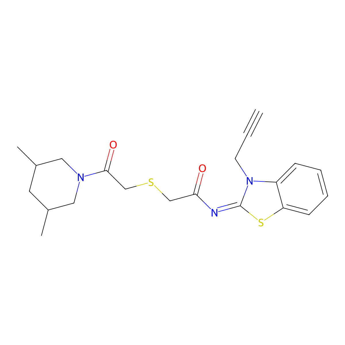 2-[2-(3,5-dimethylpiperidin-1-yl)-2-oxoethyl]sulfanyl-N-(3-prop-2-ynyl-1,3-benzothiazol-2-ylidene)acetamide molecular structure, CAS 851717-47-0