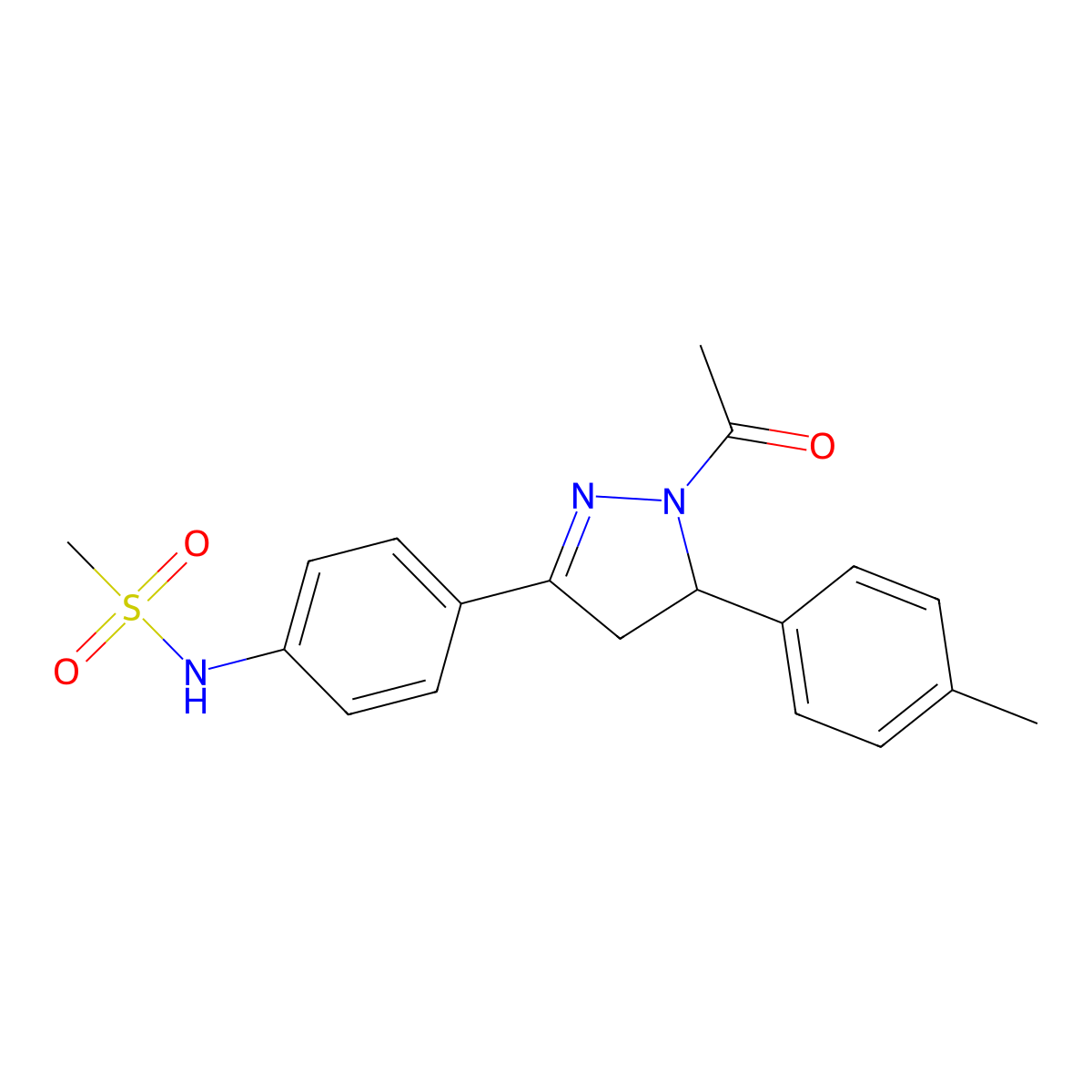N-{4-[1-acetyl-5-(4-methylphenyl)-4,5-dihydro-1H-pyrazol-3-yl]phenyl}methanesulfonamide molecular structure, CAS 851717-49-2