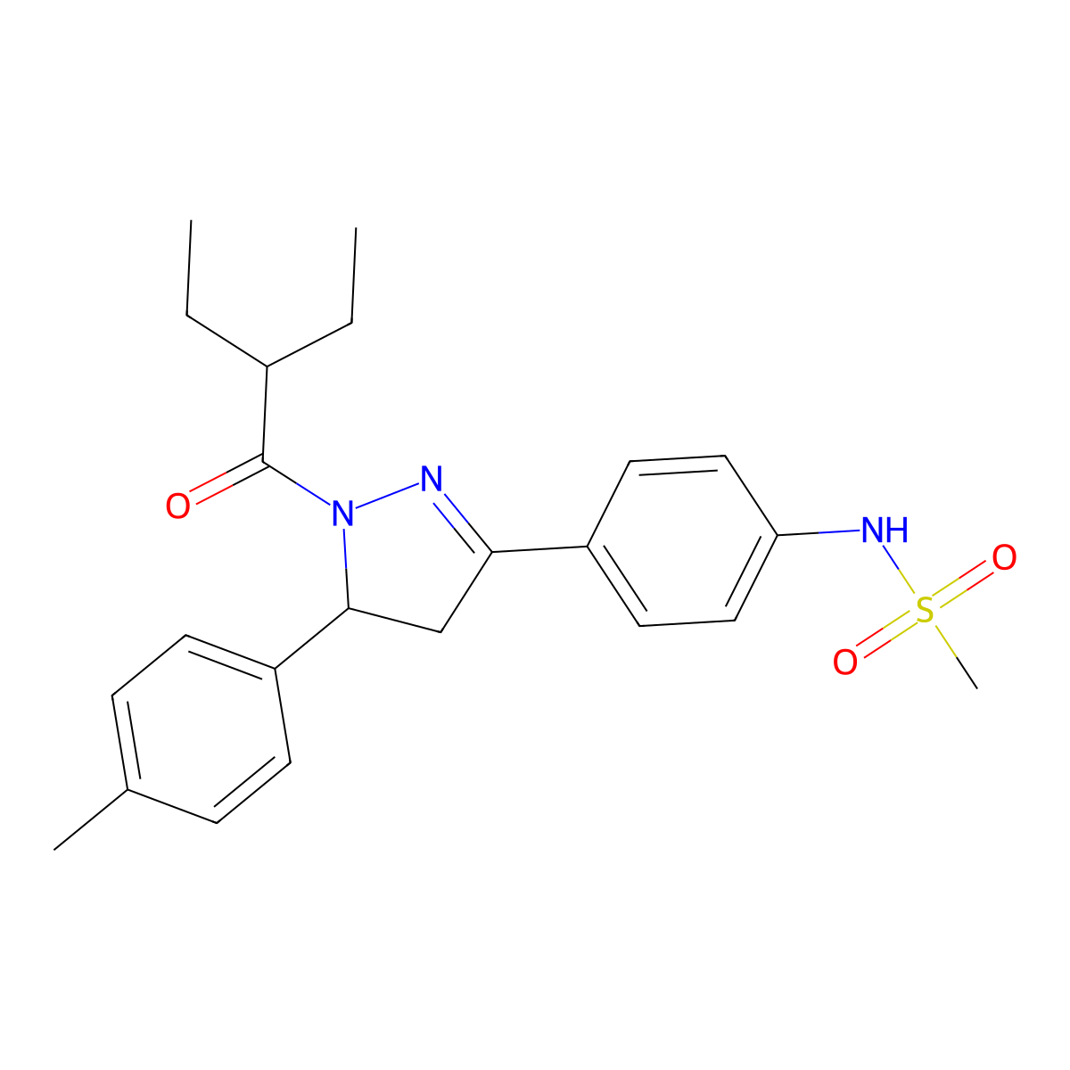 N-[4-[2-(2-ethylbutanoyl)-3-(4-methylphenyl)-3,4-dihydropyrazol-5-yl]phenyl]methanesulfonamide molecular structure, CAS 851717-51-6