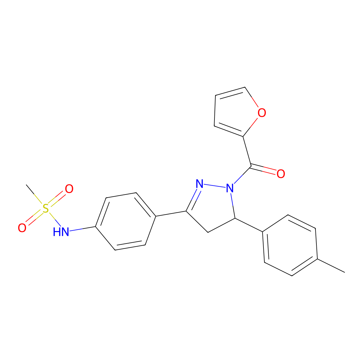N-{4-[1-(furan-2-carbonyl)-5-(4-methylphenyl)-4,5-dihydro-1H-pyrazol-3-yl]phenyl}methanesulfonamide molecular structure, CAS 851717-52-7