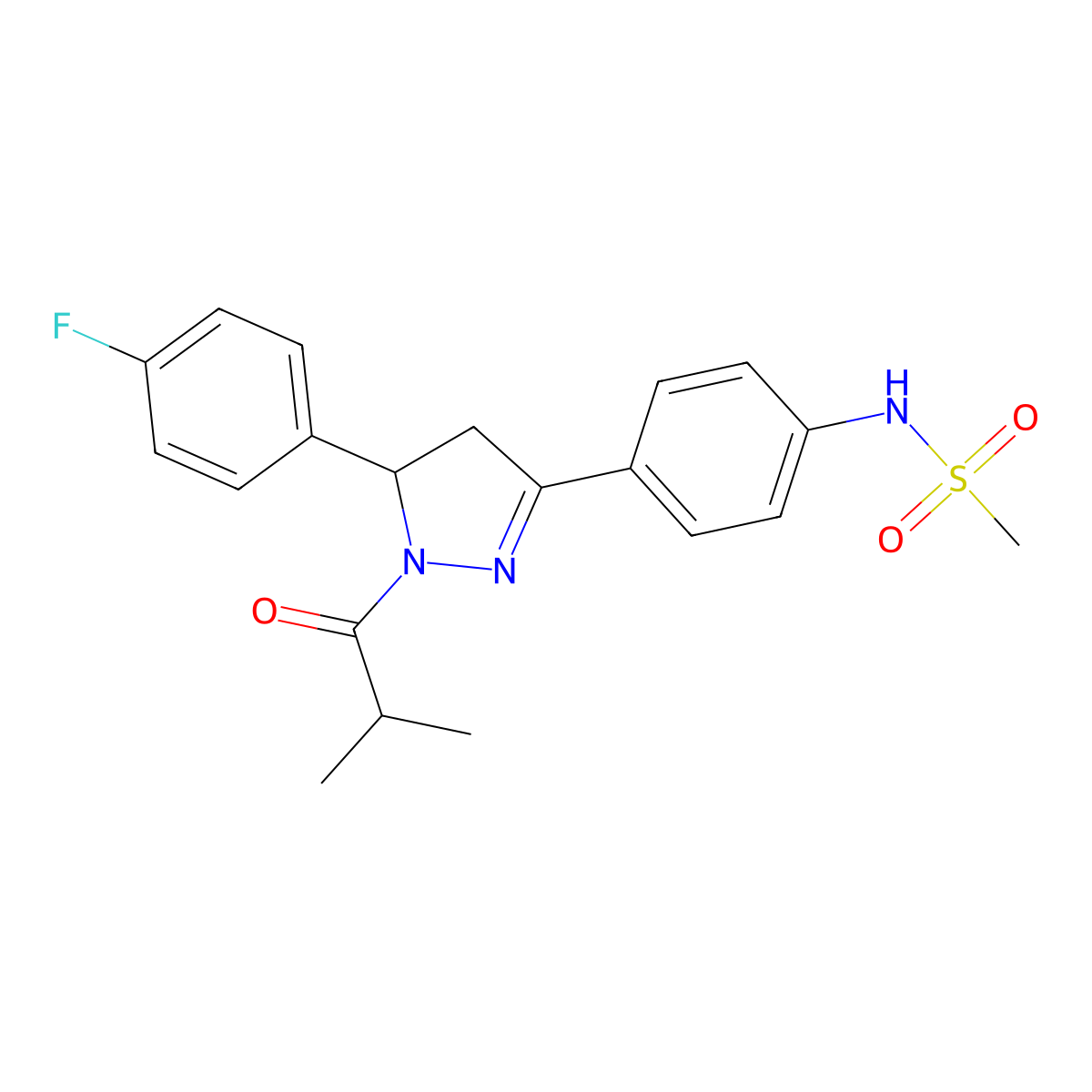N-{4-[5-(4-fluorophenyl)-1-(2-methylpropanoyl)-4,5-dihydro-1H-pyrazol-3-yl]phenyl}methanesulfonamide molecular structure, CAS 851717-58-3