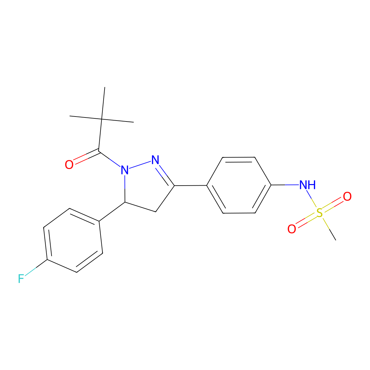 N-(4-(5-(4-fluorophenyl)-1-pivaloyl-4,5-dihydro-1H-pyrazol-3-yl)phenyl)methanesulfonamide molecular structure, CAS 851717-61-8