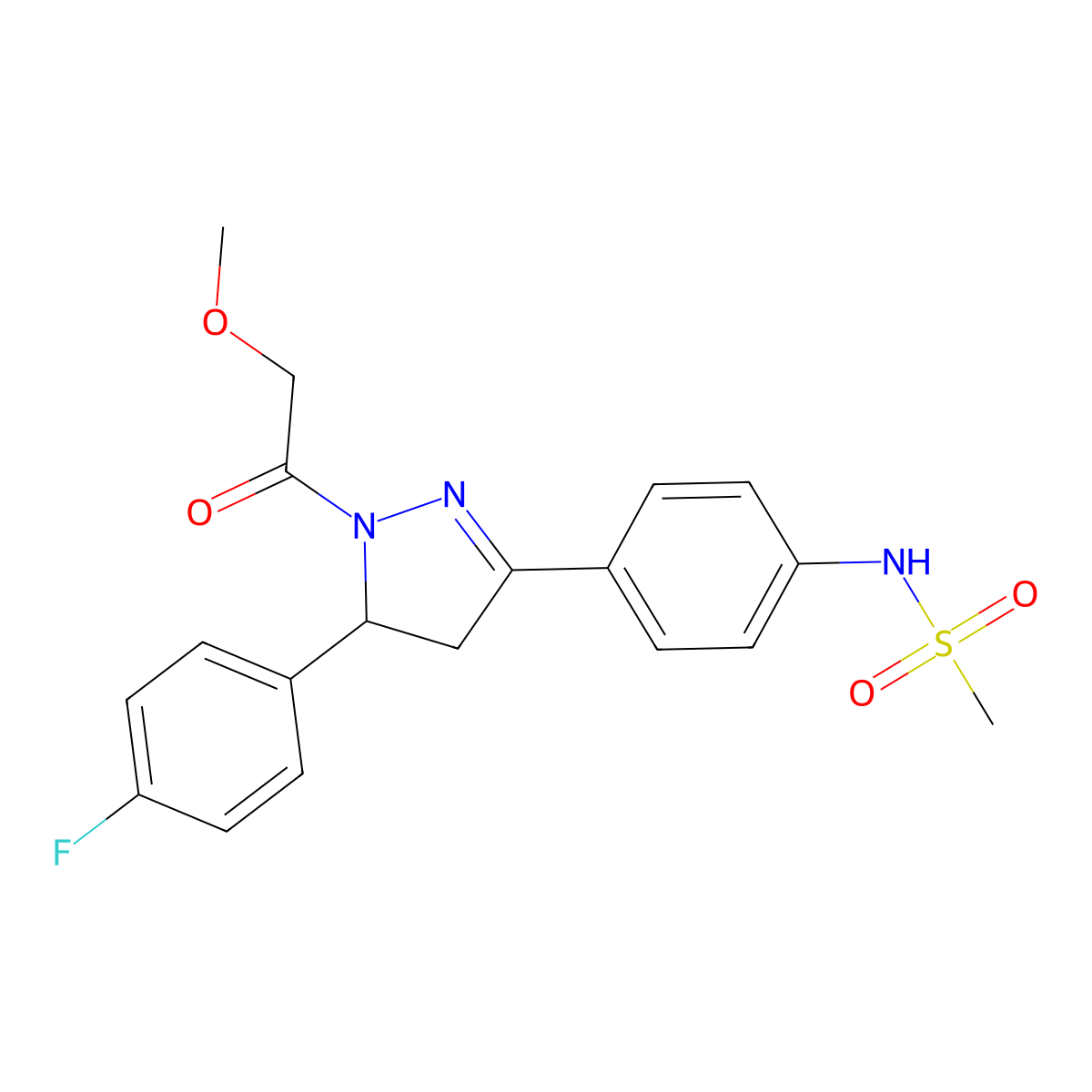 N-{4-[5-(4-fluorophenyl)-1-(2-methoxyacetyl)-4,5-dihydro-1H-pyrazol-3-yl]phenyl}methanesulfonamide molecular structure, CAS 851717-63-0