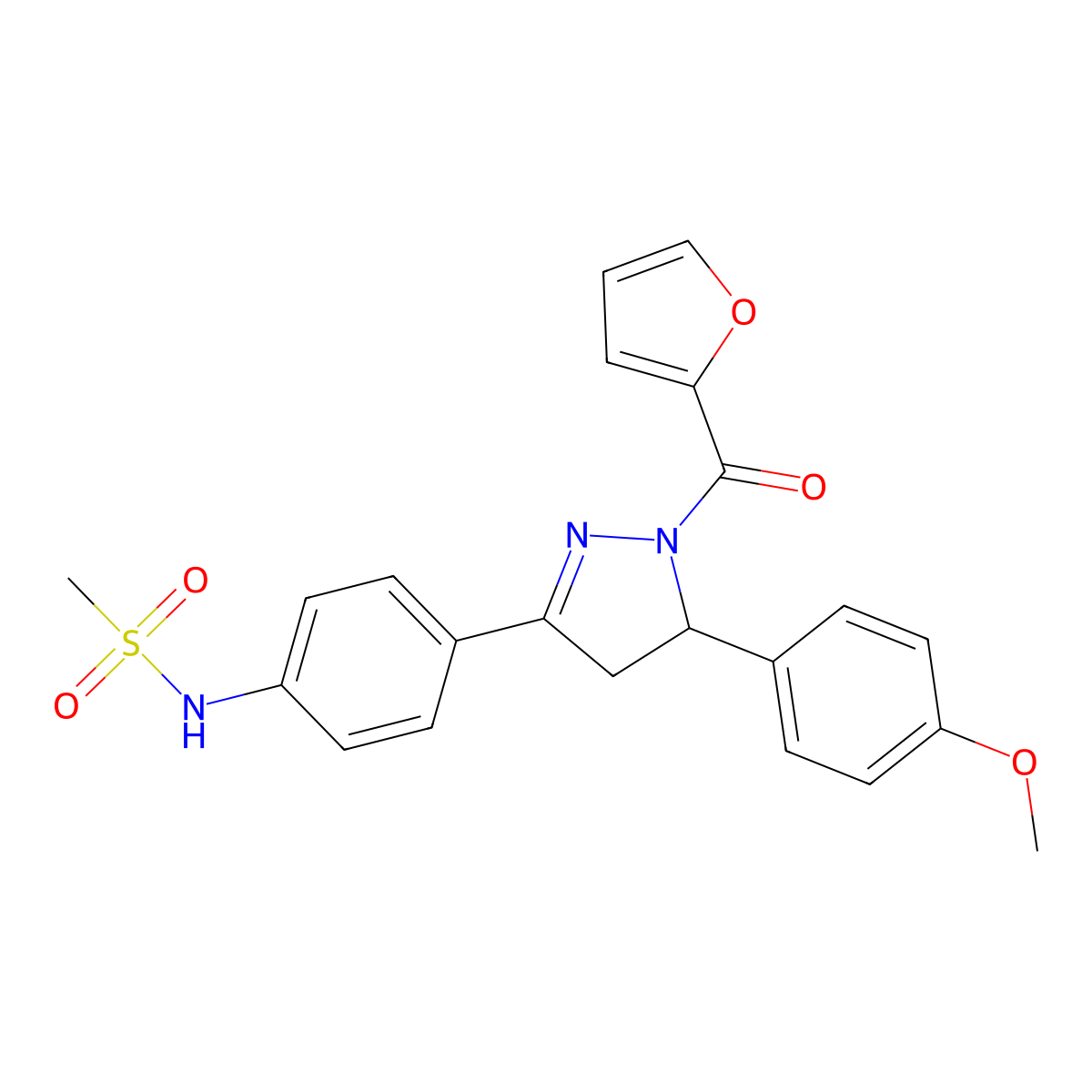 N-{4-[1-(furan-2-carbonyl)-5-(4-methoxyphenyl)-4,5-dihydro-1H-pyrazol-3-yl]phenyl}methanesulfonamide molecular structure, CAS 851717-68-5