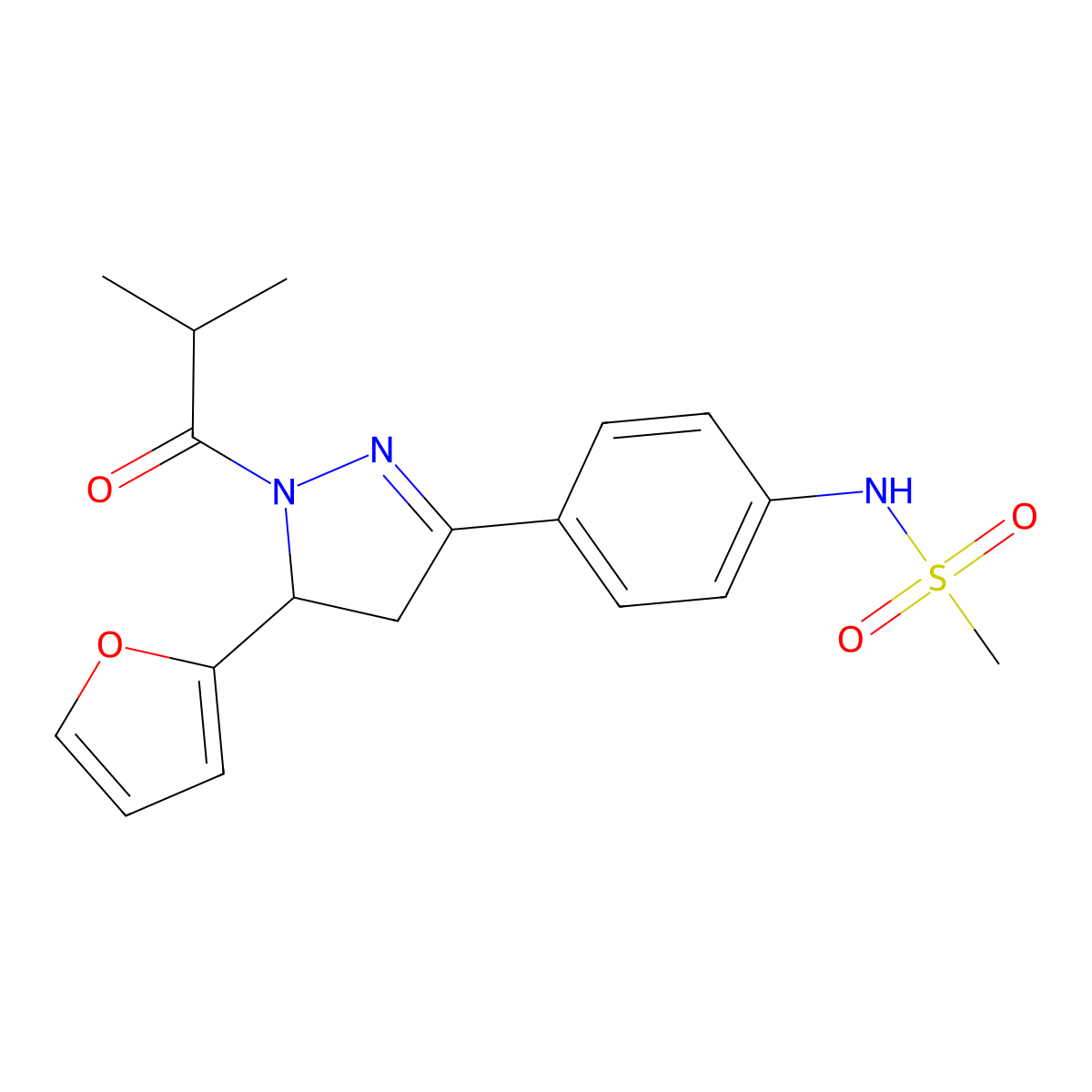 N-(4-(5-(furan-2-yl)-1-isobutyryl-4,5-dihydro-1H-pyrazol-3-yl)phenyl)methanesulfonamide molecular structure, CAS 851717-81-2