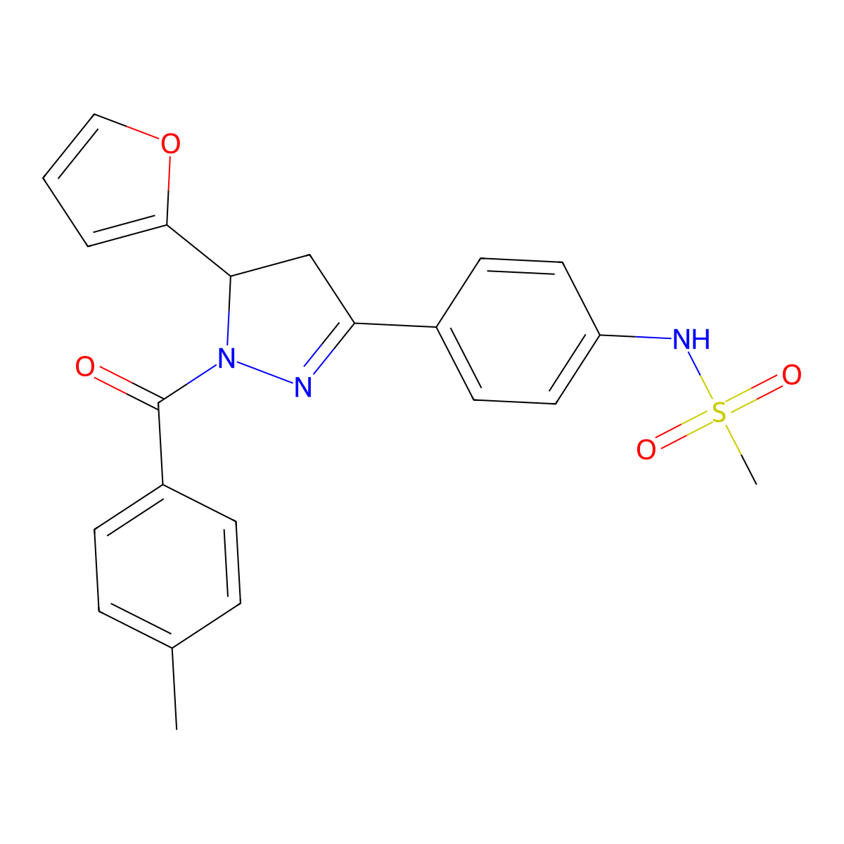 N-(4-(5-(Furan-2-yl)-1-(4-methylbenzoyl)-4,5-dihydro-1H-pyrazol-3-yl)phenyl)methanesulfonamide molecular structure, CAS 851717-83-4