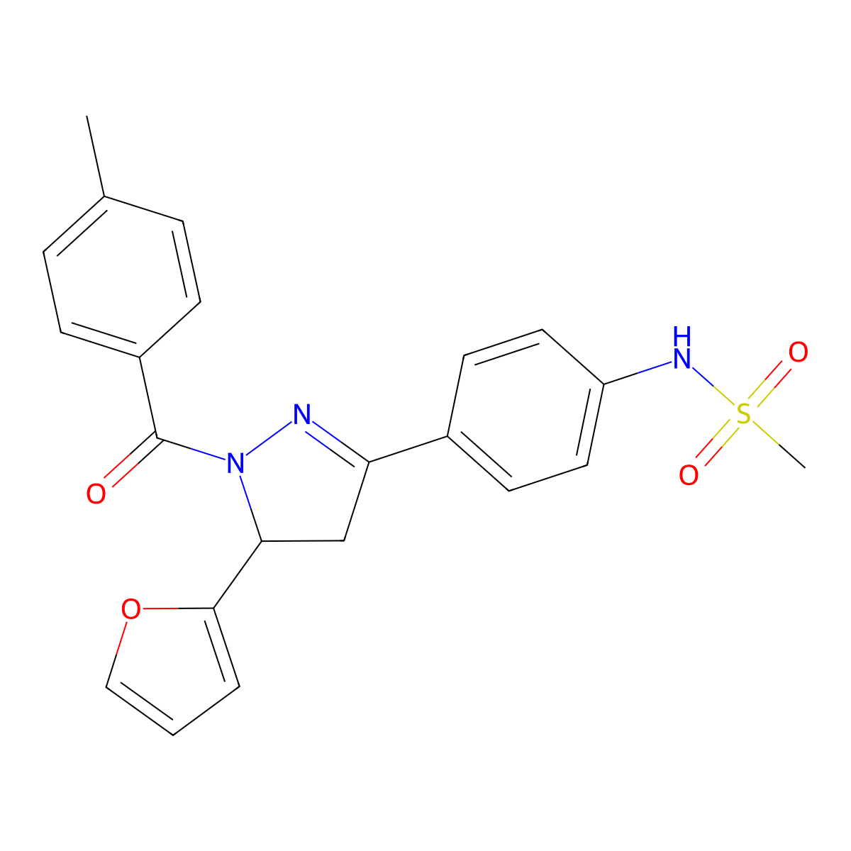 N-(4-(5-(Furan-2-yl)-1-(4-methylbenzoyl)-4,5-dihydro-1H-pyrazol-3-yl)phenyl)methanesulfonamide molecular structure, CAS 851717-83-4